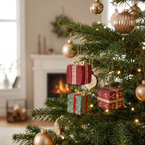 Juldekorationer av papier-maché presentetiketter 6 cm 3 st | Floristik24.se
