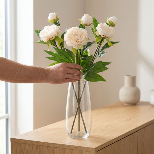 Långa konstgjorda pioner konstgjorda blommor kräm 70cm 3 st | Floristik24.se