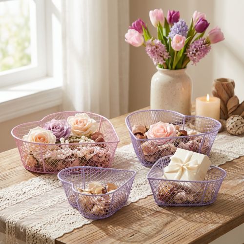 Trådkorgar, hjärtformade, för dekoration och organisering, 20 cm, set om 4 | Floristik24.se