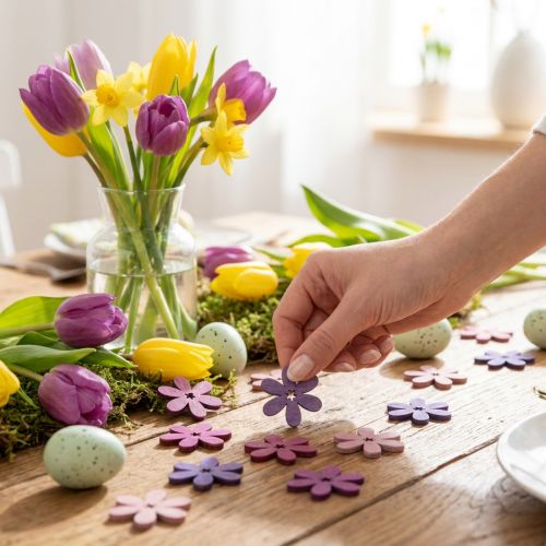 Artikel Träblommor sprider dekoration blommor trä lila/violett/rosa Ø2cm 144p