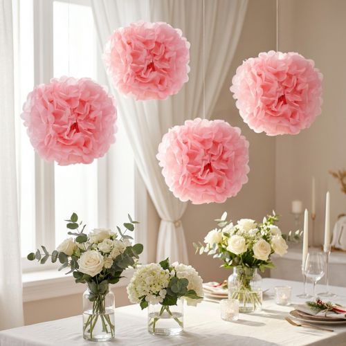 Pompom papper Ø30cm ljusrosa 5st | Floristik24.se