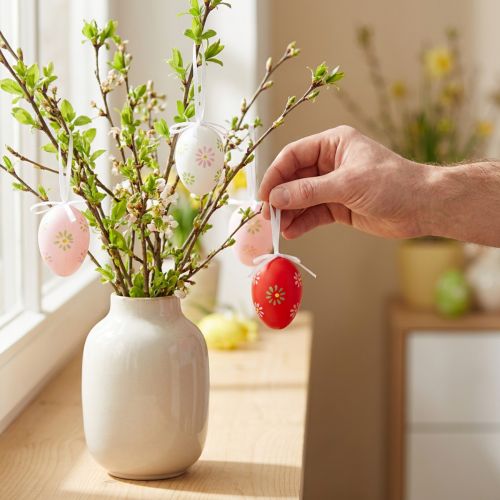 Påskägg att hänga upp med blommor Påskdekoration 6cm 12st | Floristik24.se