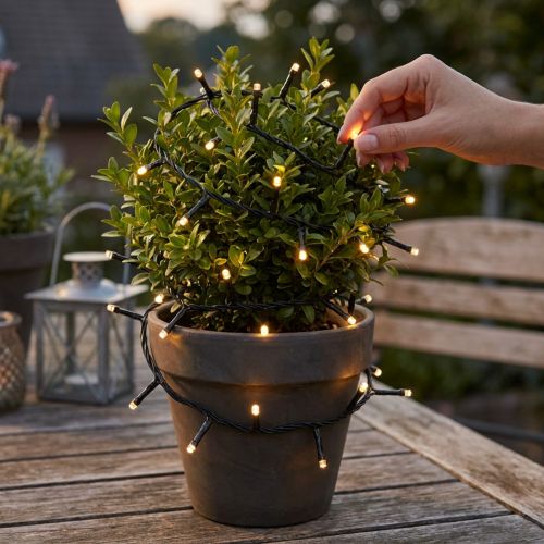 LED-ljusslinga, 144 stycken, svarta, varmvita, för utomhusbruk, 1,2 m | Floristik24.se