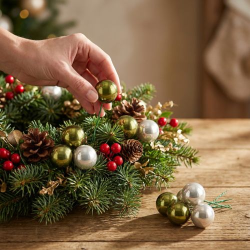 Julkulor i glasspegel med bär olivgrönt silver Ø40mm 32 st | Floristik24.se
