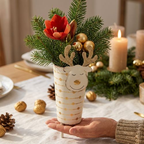 Renväxtkruka, adventsdekoration, metalldekoration, kruka till jul vit, gyllene H28cm Ø8,5cm | Floristik24.se