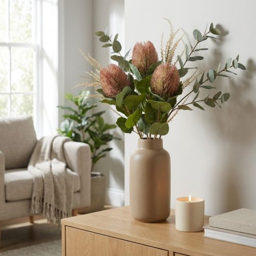 Konstgjord Banksia Proteaceae Vit-Lila L58cm H6cm 3st | Floristik24.se