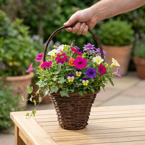 Korg med handtag, rustik planteringskorg Ø24×H18cm | Floristik24.se