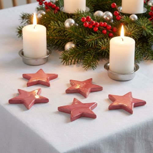 Trästjärndekoration Juldekoration stjärnor rosa glans Ø5cm 8 st | Floristik24.se