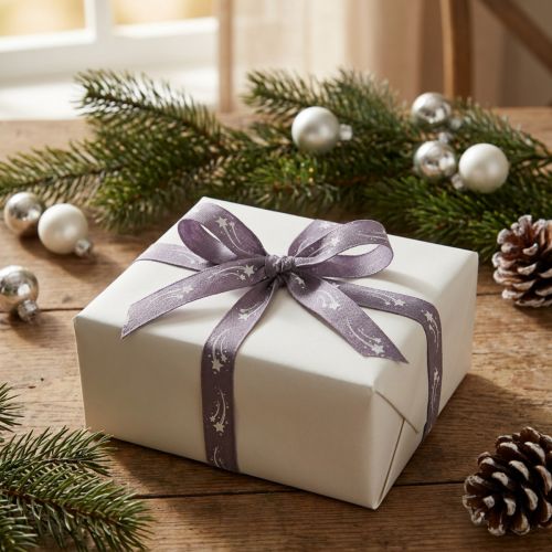 Presentband stjärnor Julband lila band 15mm 20m | Floristik24.se