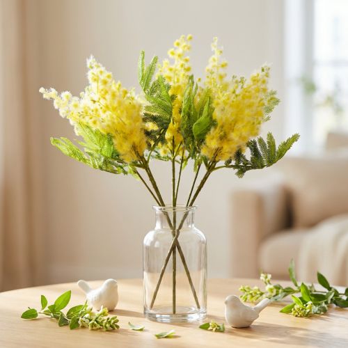 Artikel Konstgjord Växt Silver Acacia Mimosa Gul Blommande 53cm 3 St