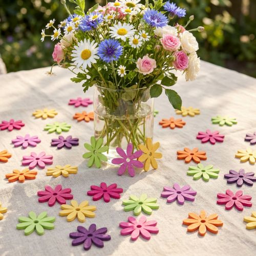 Strö dekoration trä blommor bordsdekoration sommar färgglad Ø4cm 72 st | Floristik24.se