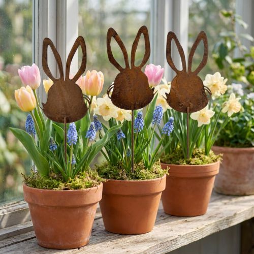 Blomplugg rost kanin dekoration 7,5cm×11,5cm 6 st | Floristik24.se