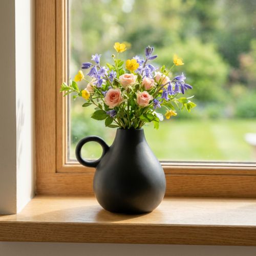 Mini keramisk vas svart handtag keramisk dekoration H8,5cm | Floristik24.se