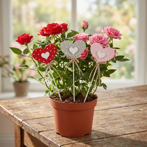 Artikel Hjärtan prickade trähjärtan blomproppar 6×5cm 18 st