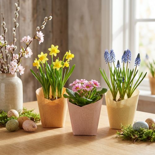 Planteringspapper vävt vanilj, orange, rosa Ø7cm H13cm 12 st | Floristik24.se