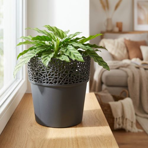 Planteringskruka plastblomkruka antracit Ø14,5cm H15,5cm | Floristik24.se