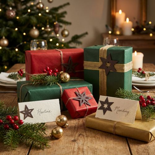 Deco wood stars lila julstjärnor självhäftande 4cm mix 36st | Floristik24.se