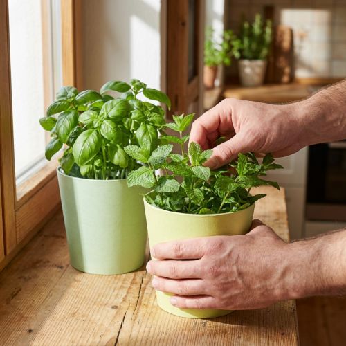 Papperscachekruka, kruka, örtkruka blå/grön Ø15cm H13cm 4st | Floristik24.se