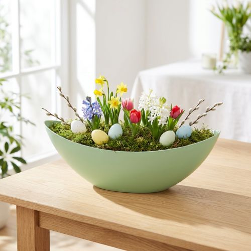Dekorationsskål, växtskål, pastellgrön 39cm x 12cm H13cm | Floristik24.se