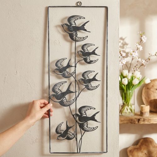 Metalldekoration för upphängning, svalor, väggdekoration Silver, tvättad vit H47,5cm | Floristik24.se