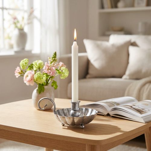 Ljusstake silver ljusskål med handtag H9,5cm | Floristik24.se
