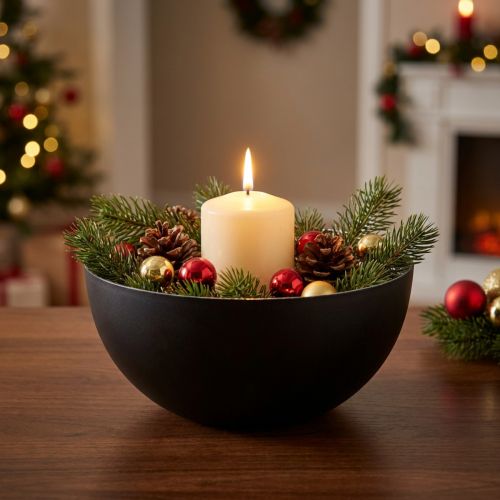 Ljusstake svart silver juldekoration Ø13cm H6,5cm | Floristik24.se
