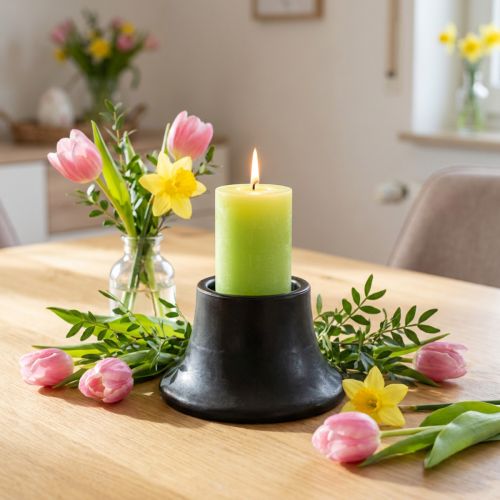 Ljusstake svart ljushållare keramik Ø12,5cm H7cm | Floristik24.se