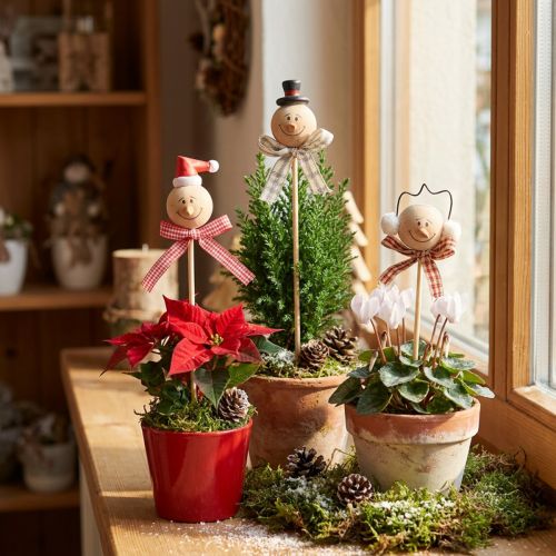 Artikel Snowman dekorativ plugg blomplugg naturligt trä 5cm 9st
