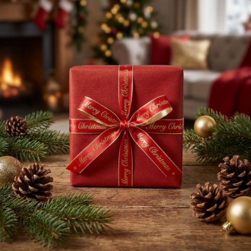 Julband Merry Christmas Band Rött Guld 10mm 20m | Floristik24.se