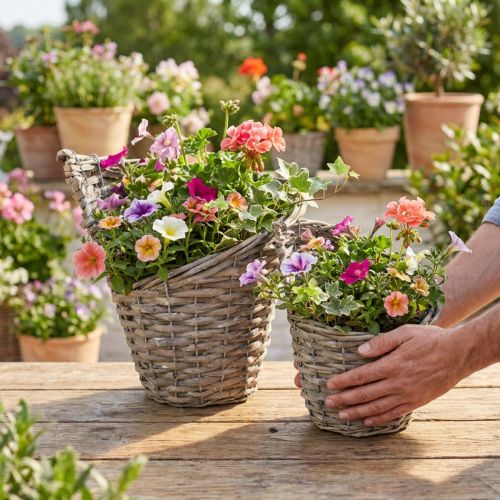 Blomkruka naturfärgad pil Ø12,5 cm/20 cm 2-delat set dekoration vintage rustik | Floristik24.se