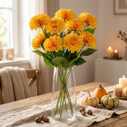 Konstgjorda blommor dekorativa dahlior konstgjorda gul orange 50cm | Floristik24.se