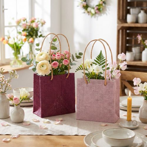 Papperspresentpåsar med handtag vinröd rosa 12x12cm 8 st | Floristik24.se