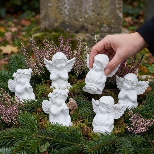 Artikel Dekorationsängel med hjärtgravdekor vit polyresin H5cm 6st