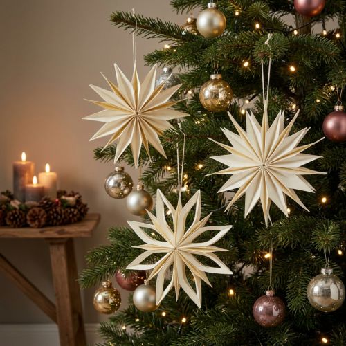 Pappersstjärnor, juldekorationer, julgransprydnader, vitt och guld, 15 cm, 6 stycken | Floristik24.se