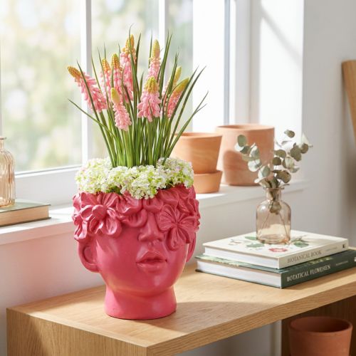Planthuvud Polyresin Bust Planter Rosa 13,5×13×14cm | Floristik24.se