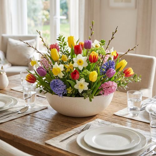 Artikel Blomskål plastskål i beige melerad Ø30cm 3st