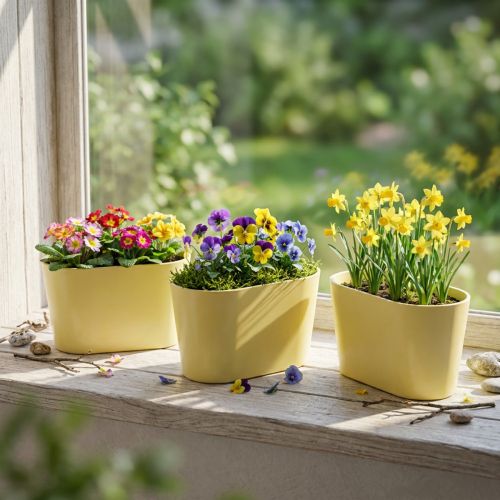 Växtskål oval gul dekorativ skål plast 20×10×11 cm 3 st | Floristik24.se