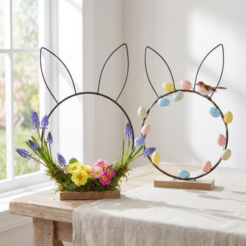 Kanin Dekorring Metall Trä Natursvart Ø20cm 2st | Floristik24.se