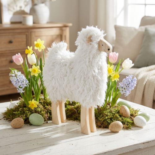 Träfår Påskdekoration Får Vit Natur 30x4,5x36,5cm | Floristik24.se