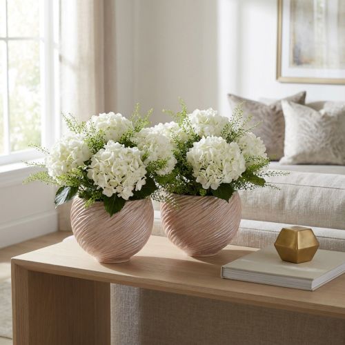 Artikel Keramisk växtskål Cream-Pink – Modern dekorativ planteringskara med spårmönster Ø15cm 2st