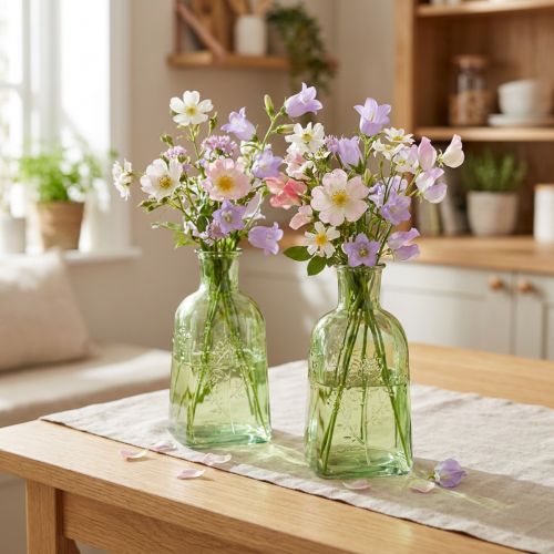 Flaskvas, glasvas med flaskmotiv, grön, 19 cm hög, 2 stycken | Floristik24.se