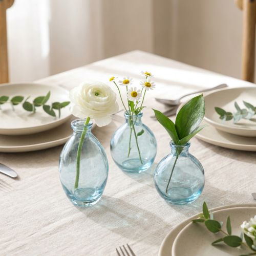Minivaser, lökformade dekorativa vaser i glas, blåtonade, H12cm, 6 st | Floristik24.se