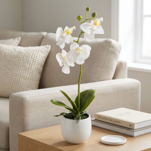 Artikel Vita orkidéer i kruka, konstgjorda Phalaenopsis, H33 cm