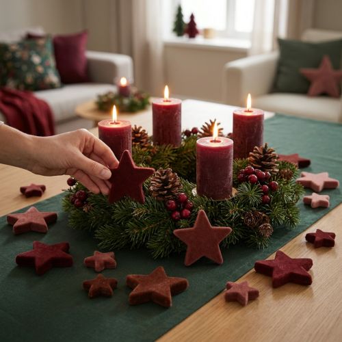 Dekorativa stjärnor flockade prydnadsströor Vinröd brun Ø4/5cm 40 st | Floristik24.se