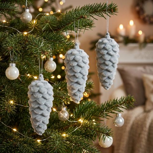 Kottar, grå flockade, 11,5 cm, 6 stycken, dekoration | Floristik24.se