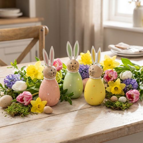 Dekorativa kaninfigurer i äggdesign för vårliknande heminredning, 12 cm, 3 stycken | Floristik24.se