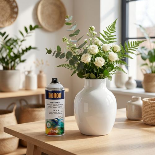 Belton fri vattenbaserad färg vit högblank spray ren vit 400ml | Floristik24.se