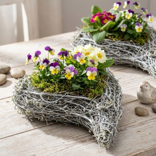 Dekorativ kruka med hjärtan i form av vinrankor, vit, kreativ planteringsidé för hemmet och presenter, plastfilm, set om 4, 15 cm x 23 cm x 5 cm | Floristik24.se