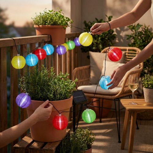 Solar lantern kedja LED färgglada 4,5m 10 glödlampor kallvita | Floristik24.se