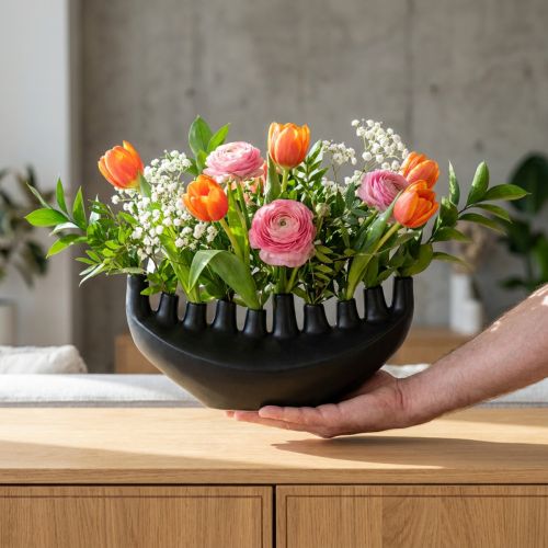 Vas Keramik Skepp Bordsdekoration Svart Abstrakt Modern H15cm | Floristik24.se